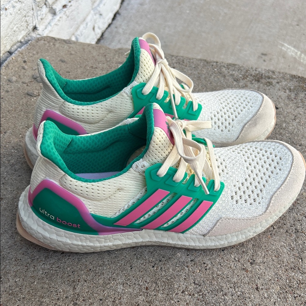 Adidas Women's Ultra Boost Sneakers - Cream, Green, Pink